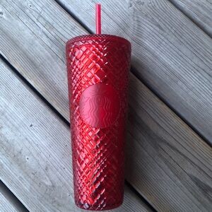 Starbucks Red Jewelled Venti Tumbler  Water Iced Coffee Cup Travel Mug Straw